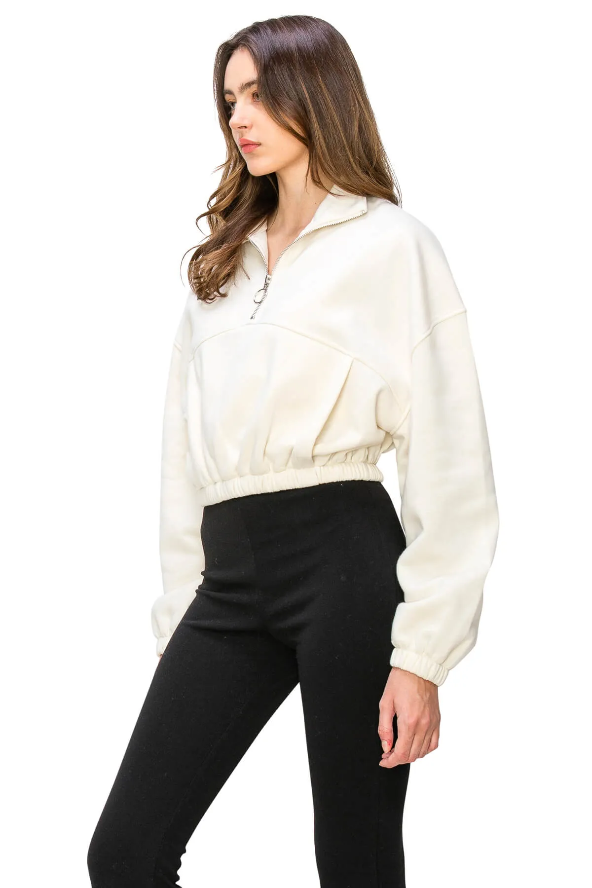 Half Zip Up Cropped Sweatshirts - Off White