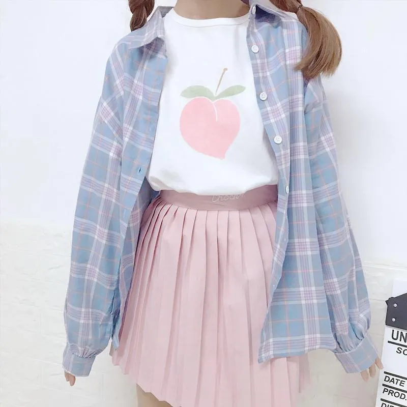 Harajuku Flare Sleeved Plaid Shirt