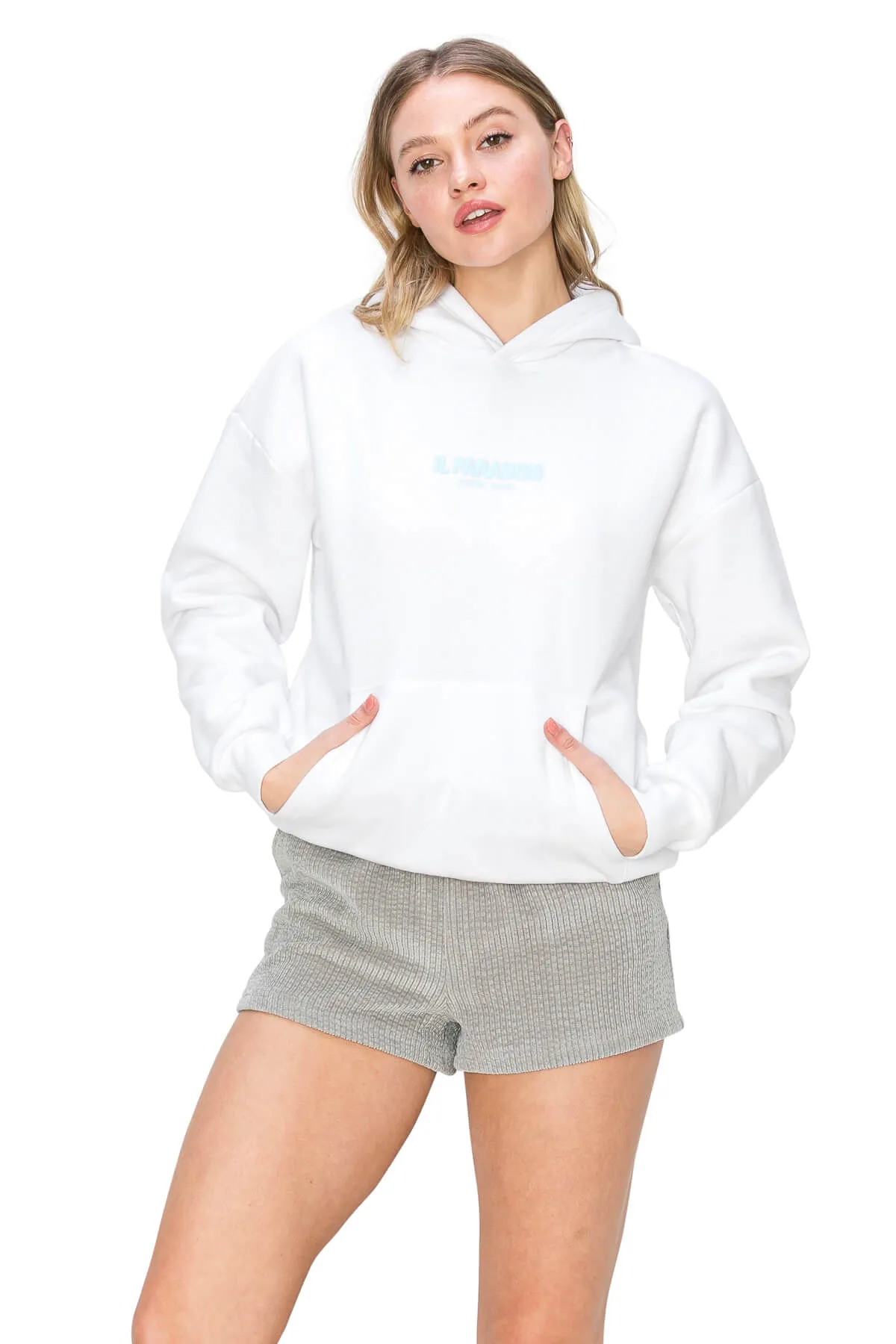 Hoodie Zip-Up Sweatshirts With Patch - White