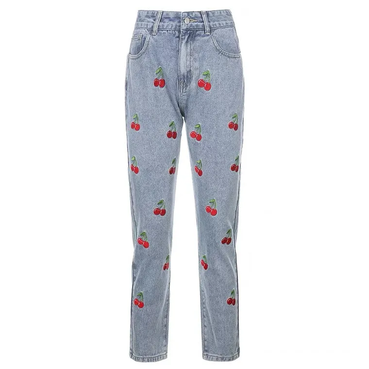 INS SWEET CHERRY EMBROIDERY JEANS BY70195