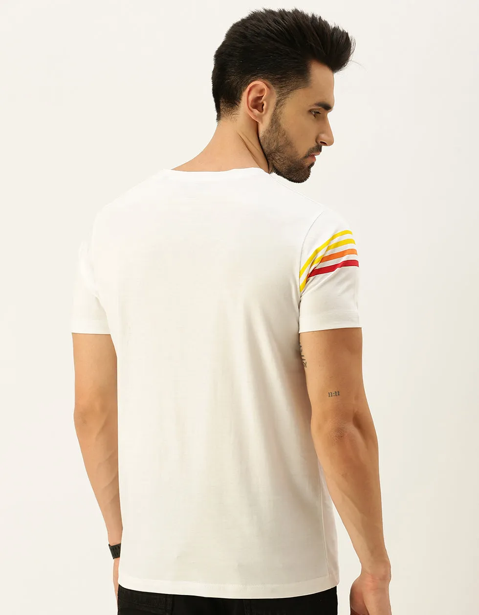 Iron Man White Regular Fit Chest Graphic Printed Tshirt