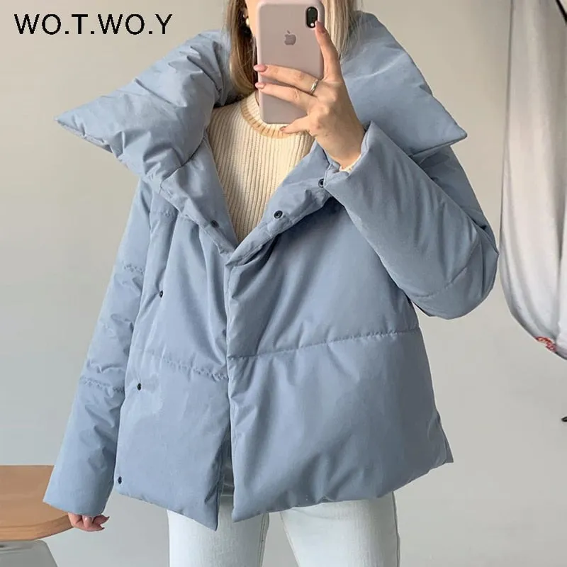 Joskaa Christmas Gift WOTWOY Thickening Oversized Winter Jacket Women Cotton Liner Cropped Padded Parkas Female Warm Coats Casual Windbreakers 2024