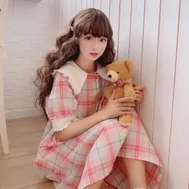 Kawaii Peter Pan Collar Plaid Dress