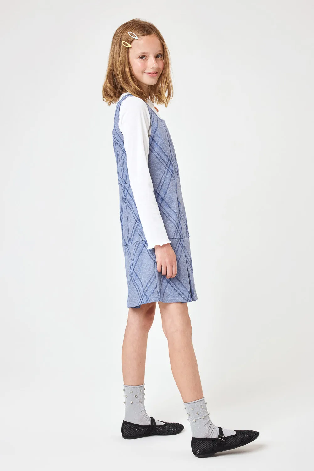 Kids Blue Plaid Knit Dress w LS Tee