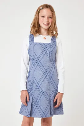 Kids Blue Plaid Knit Dress w LS Tee