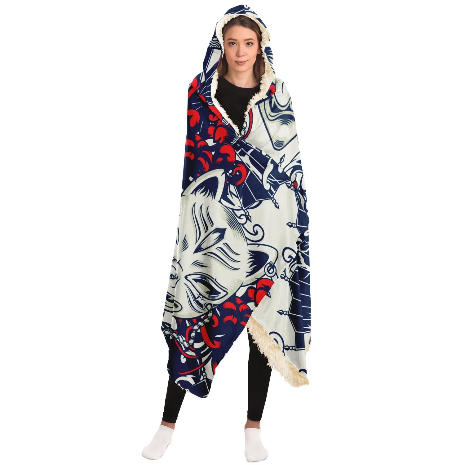 Kitsune Art White Hooded Blanket