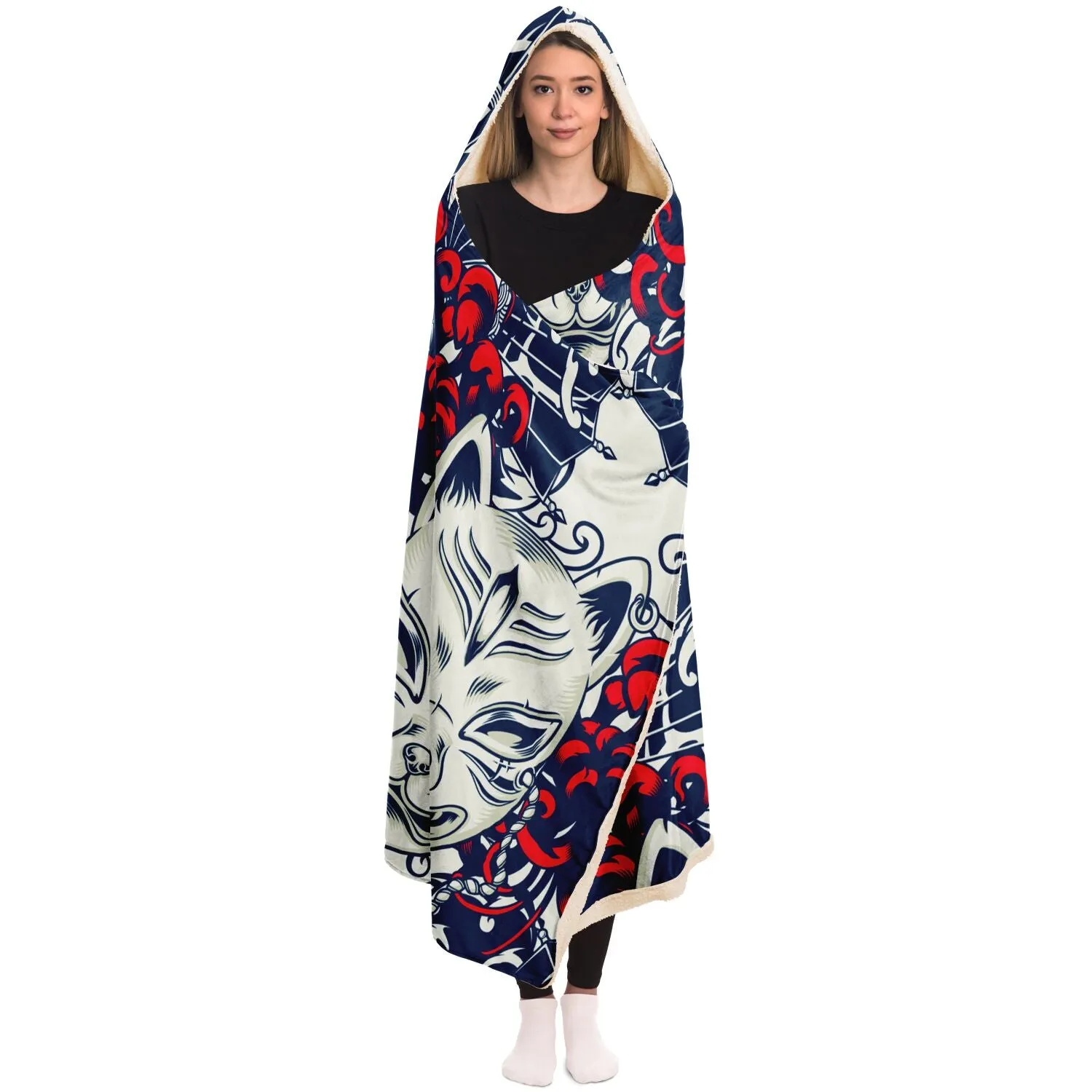 Kitsune Art White Hooded Blanket