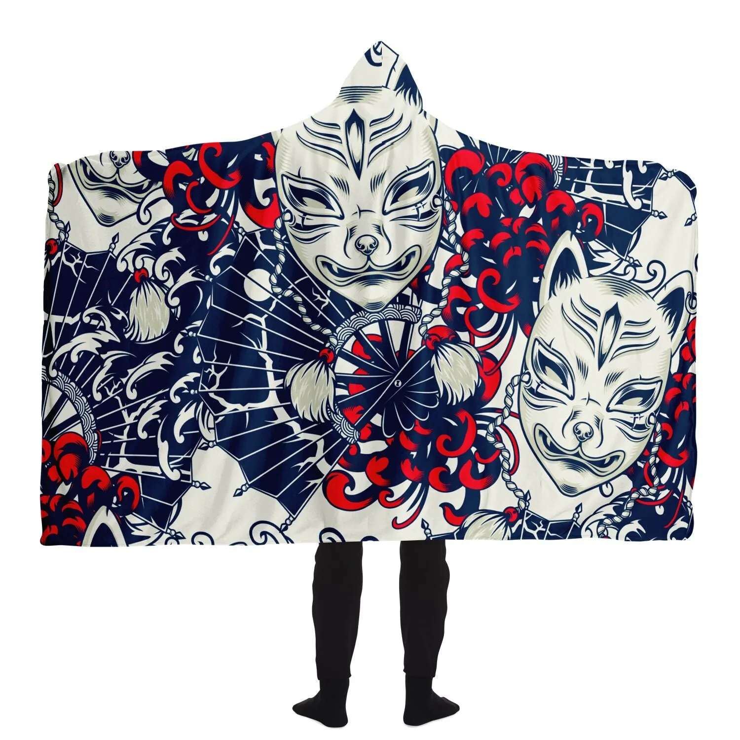 Kitsune Art White Hooded Blanket