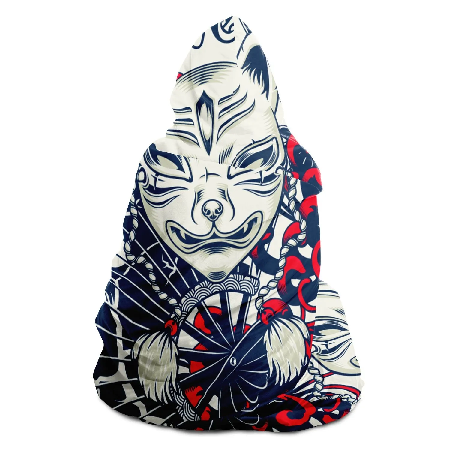 Kitsune Art White Hooded Blanket