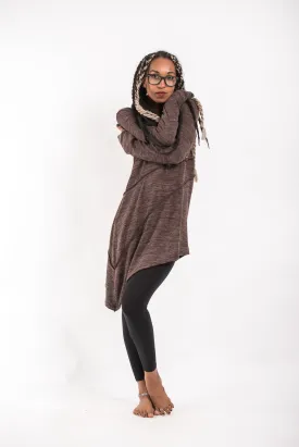 Light Hooded Diagonal Cut Sweater in Brown