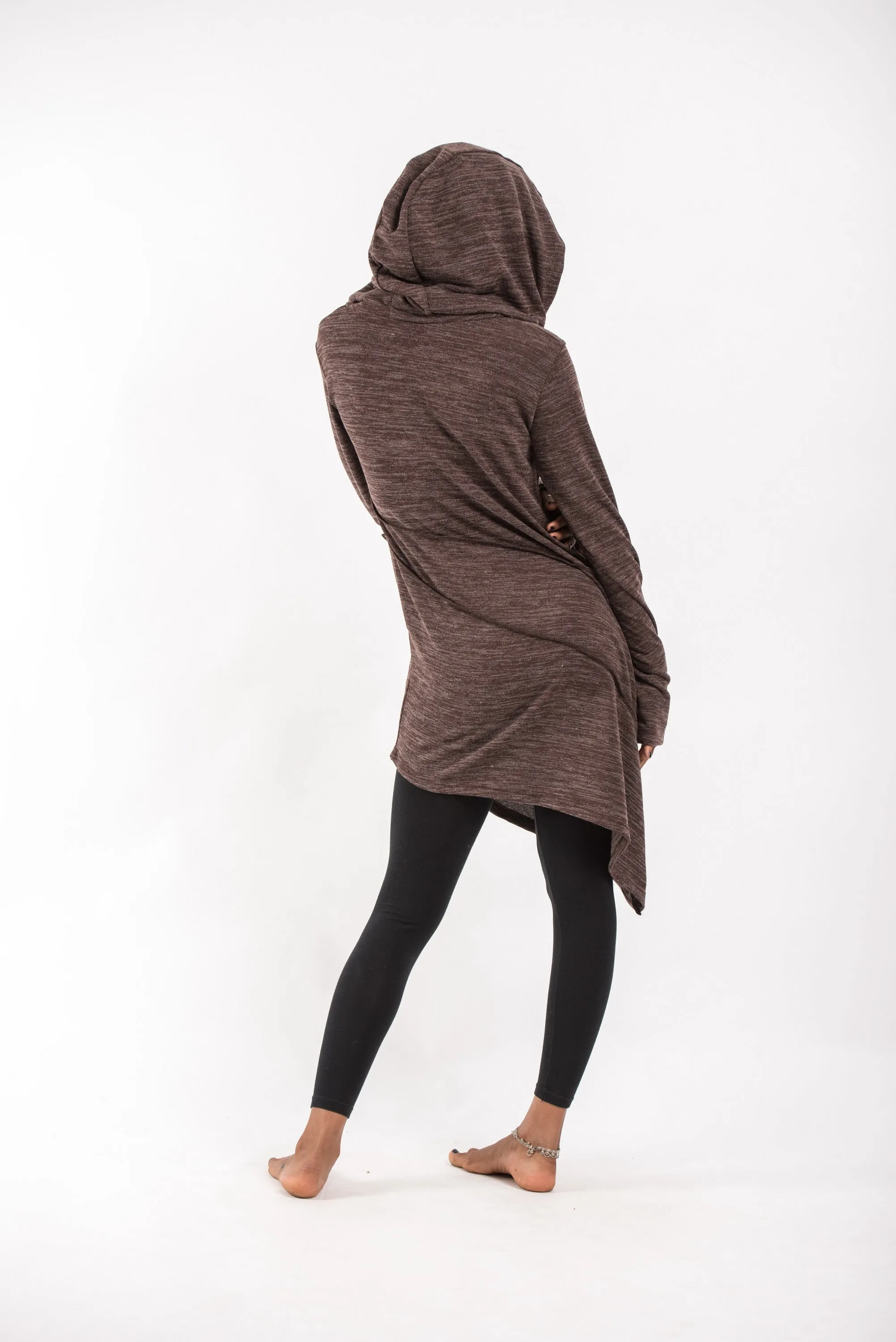 Light Hooded Diagonal Cut Sweater in Brown