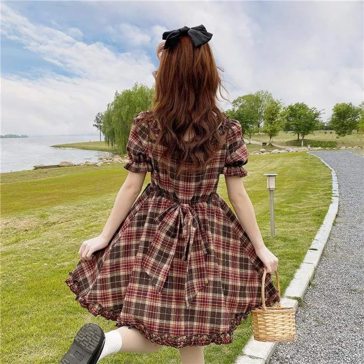 Lolita Square Collar Plaid Dress