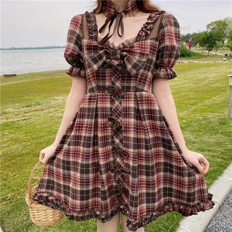 Lolita Square Collar Plaid Dress