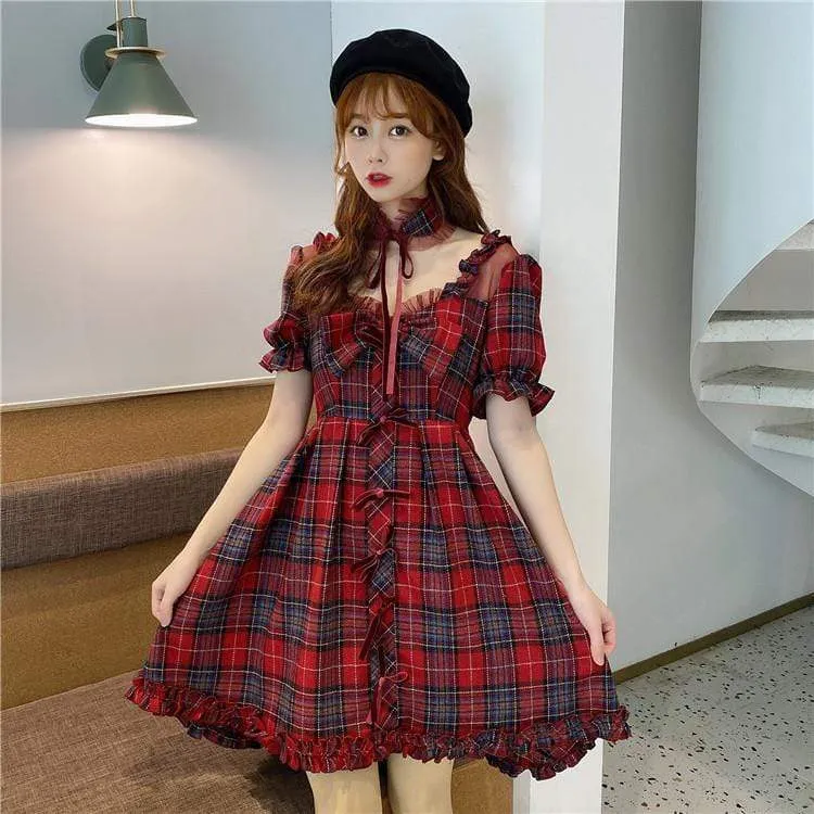 Lolita Square Collar Plaid Dress