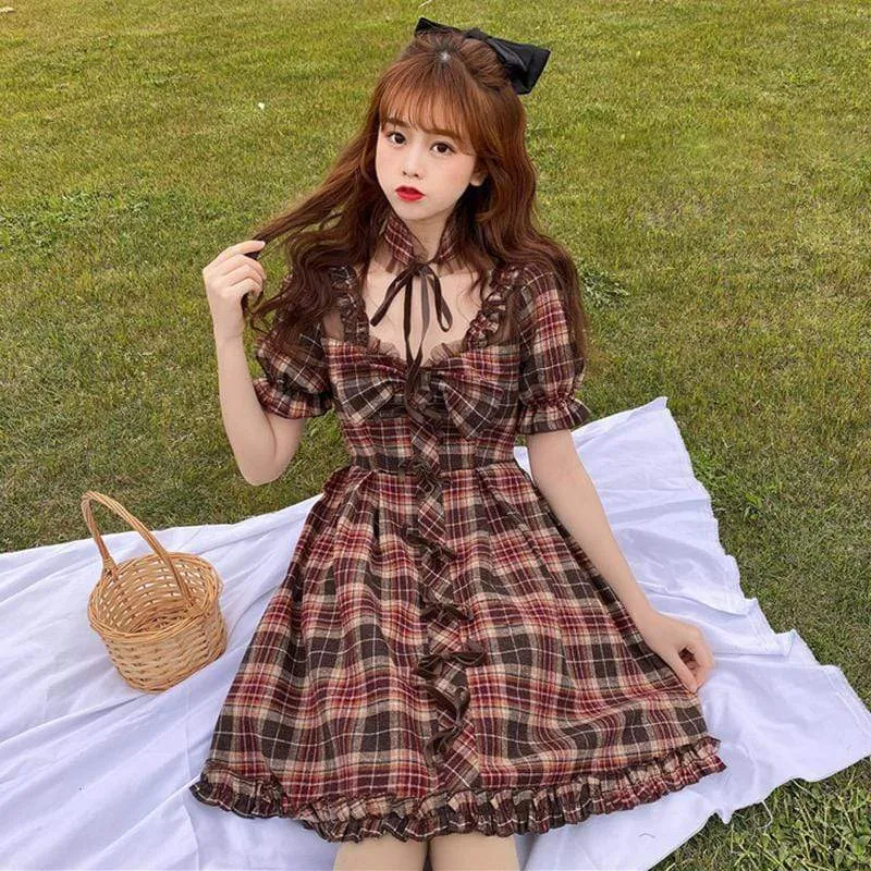 Lolita Square Collar Plaid Dress