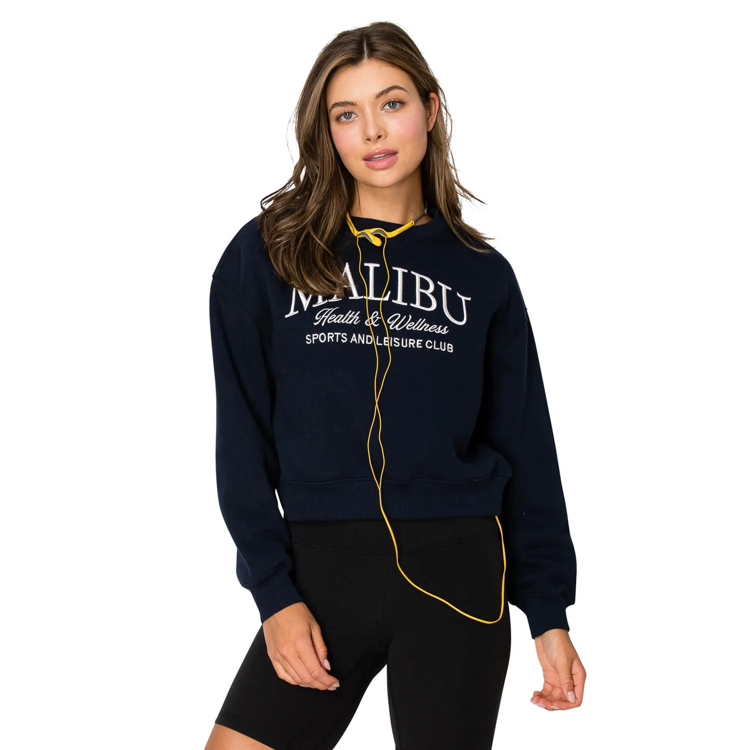 Malibu Embo Cropped Sweatshirt - Navy