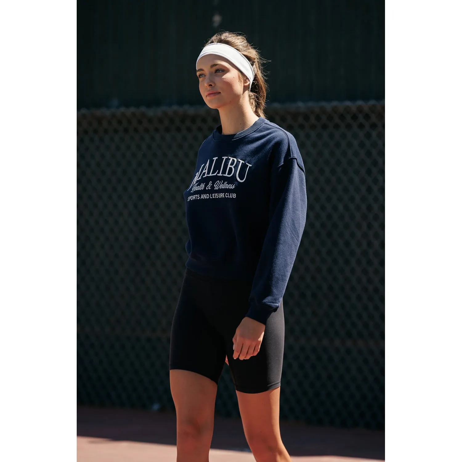 Malibu Embo Cropped Sweatshirt - Navy