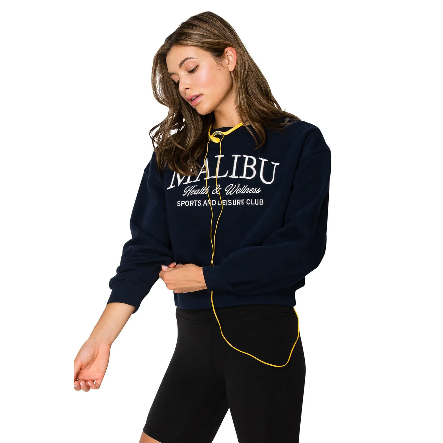 Malibu Embo Cropped Sweatshirt - Navy