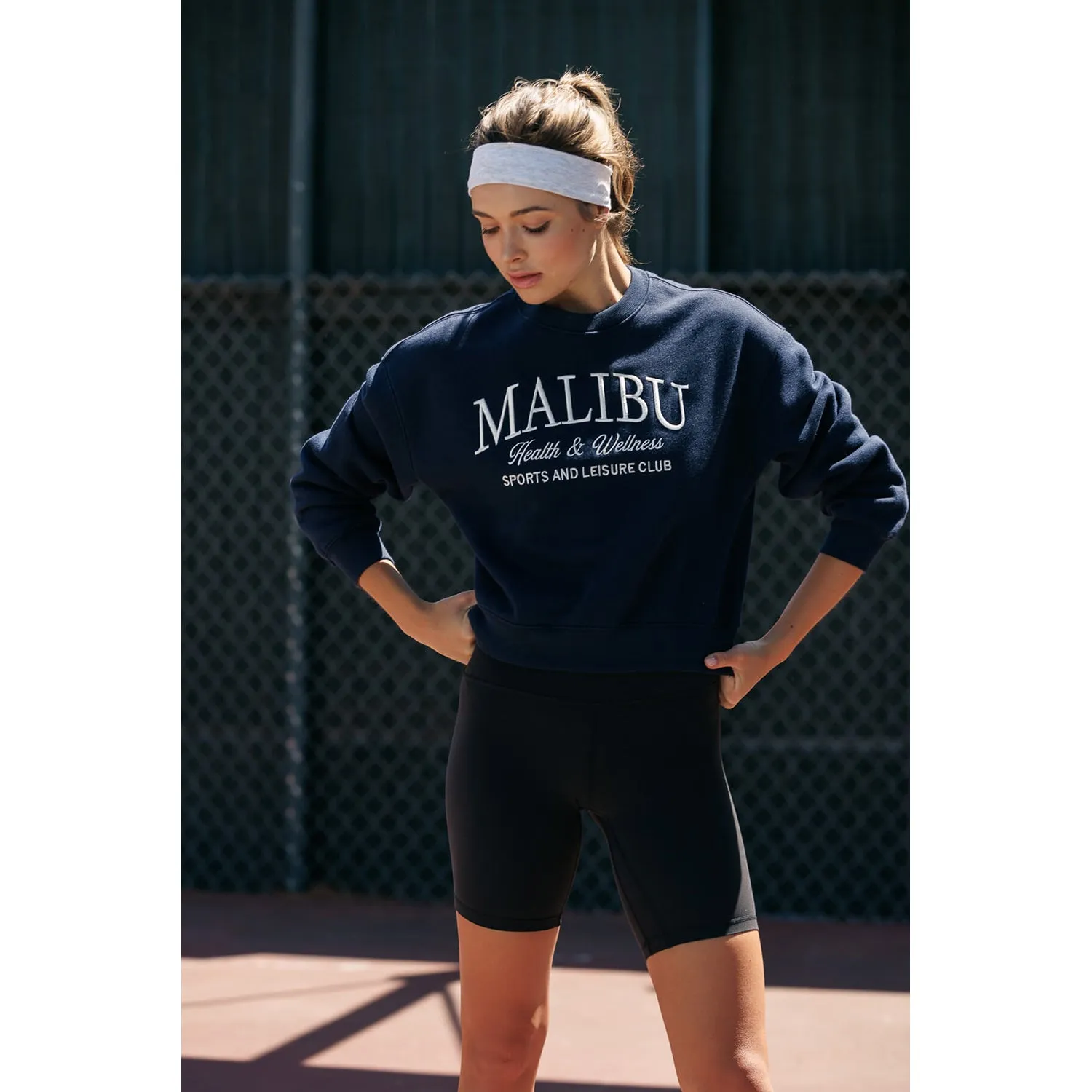 Malibu Embo Cropped Sweatshirt - Navy