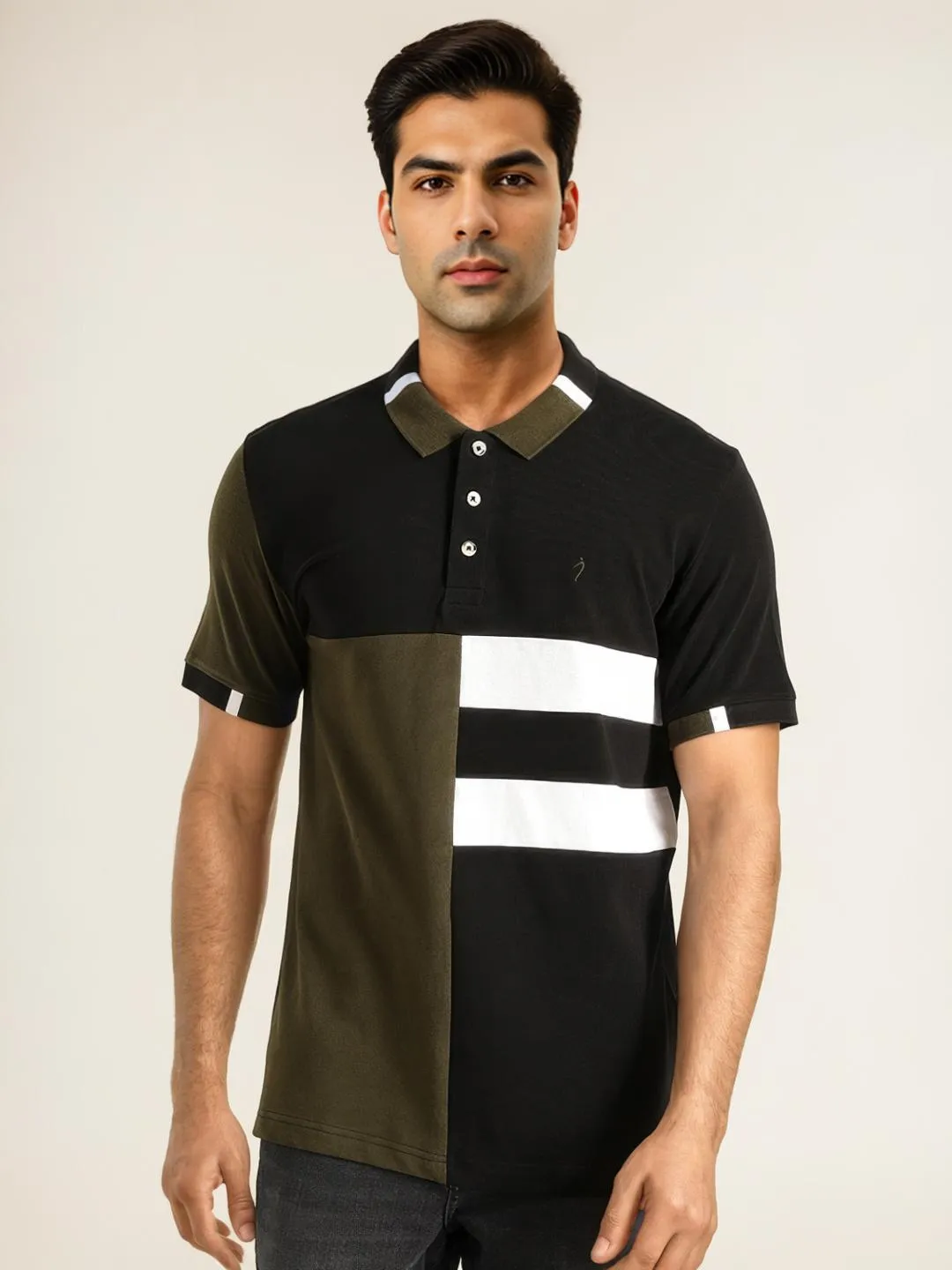 Men Color Block Polo T-Shirt