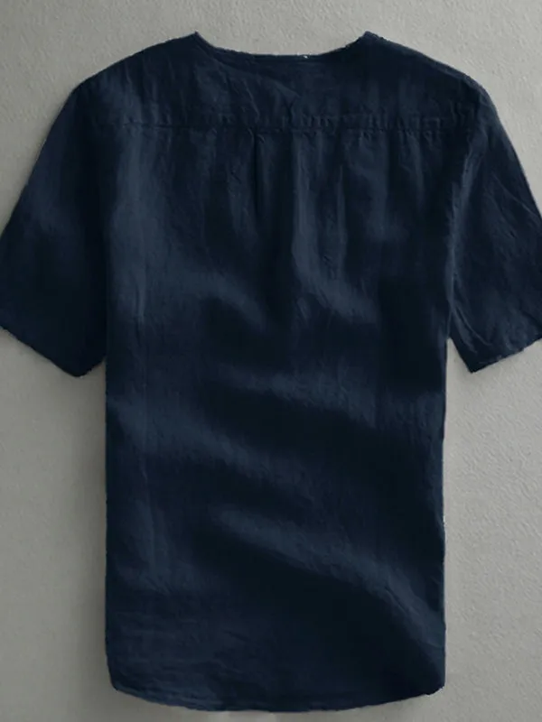 Men Linen Loose Casual Short Sleeve Solid T-Shirts SKUC21814