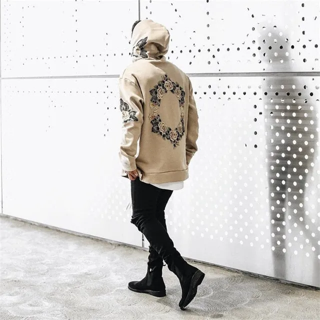 Men Printing Floral Hooded Pullover