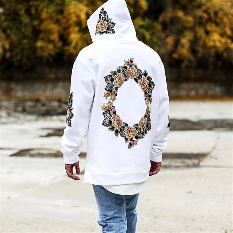 Men Printing Floral Hooded Pullover