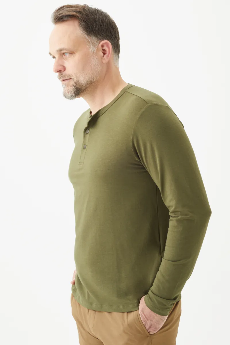 Men's Bamboo Cotton Long-Sleeve Henley Tee-All Sales Final