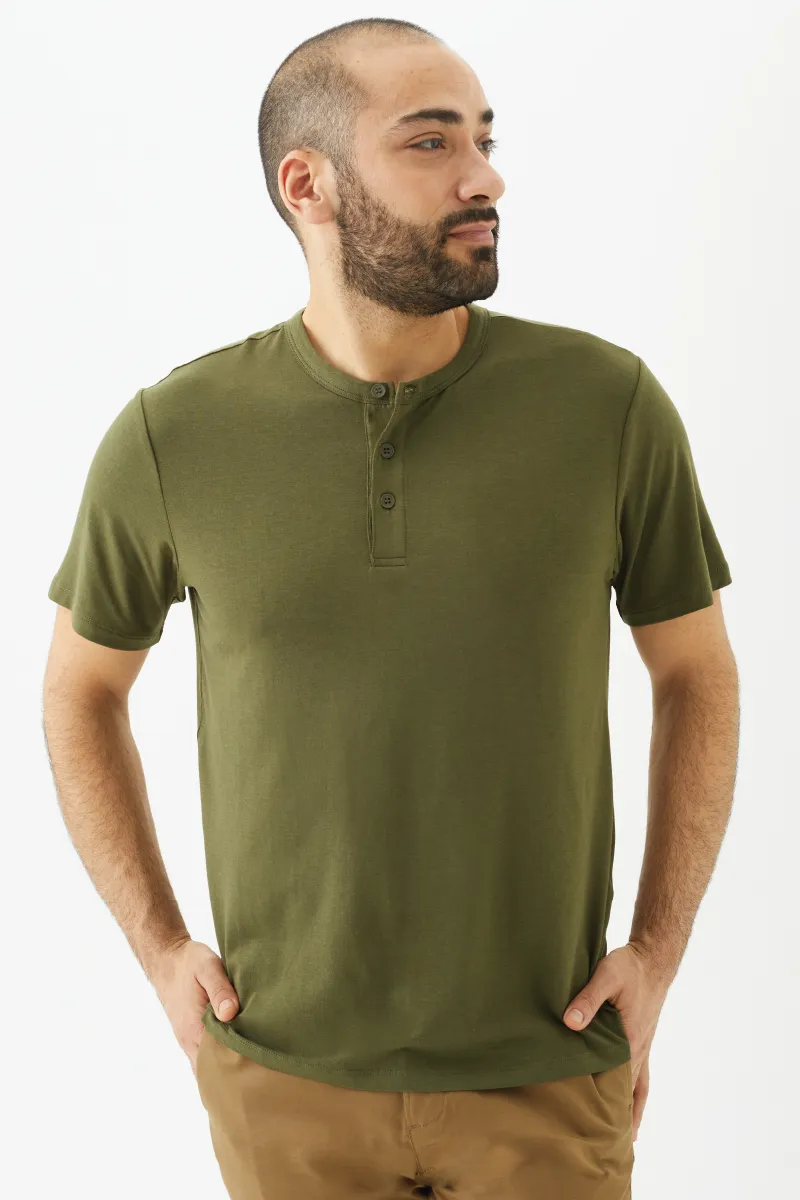 Men's Bamboo Cotton Short-Sleeve Henley Tee-All Sales Final