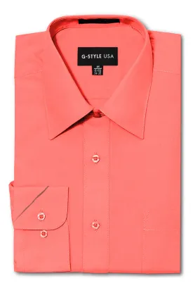 Men's Basic Solid Color Button Up Dress Shirt (Coral)