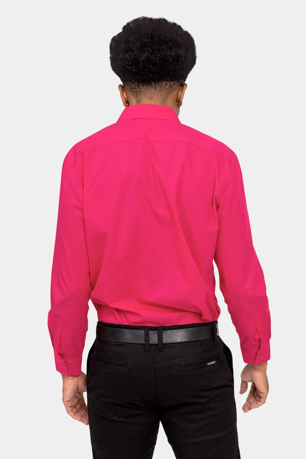 Men's Basic Solid Color Button Up Dress Shirt (Fuchsia)