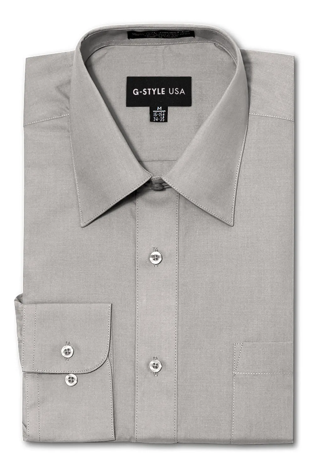 Men's Basic Solid Color Button Up Dress Shirt (Grey)