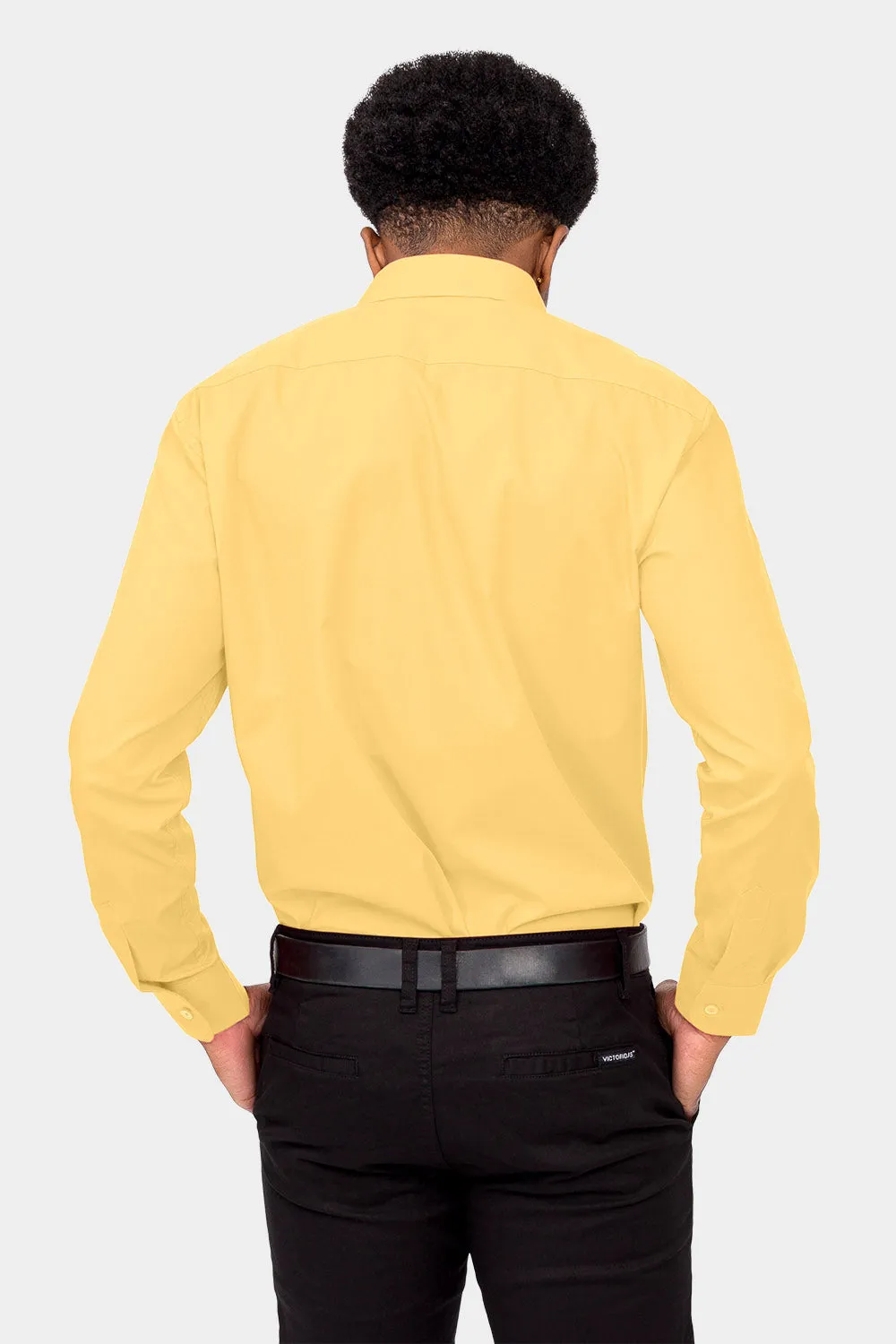 Men's Basic Solid Color Button Up Dress Shirt (Lemon)