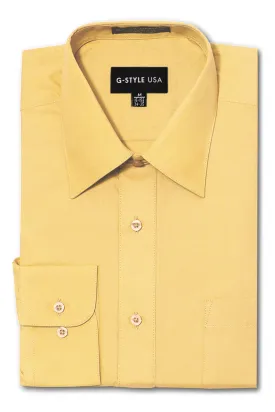 Men's Basic Solid Color Button Up Dress Shirt (Lemon)