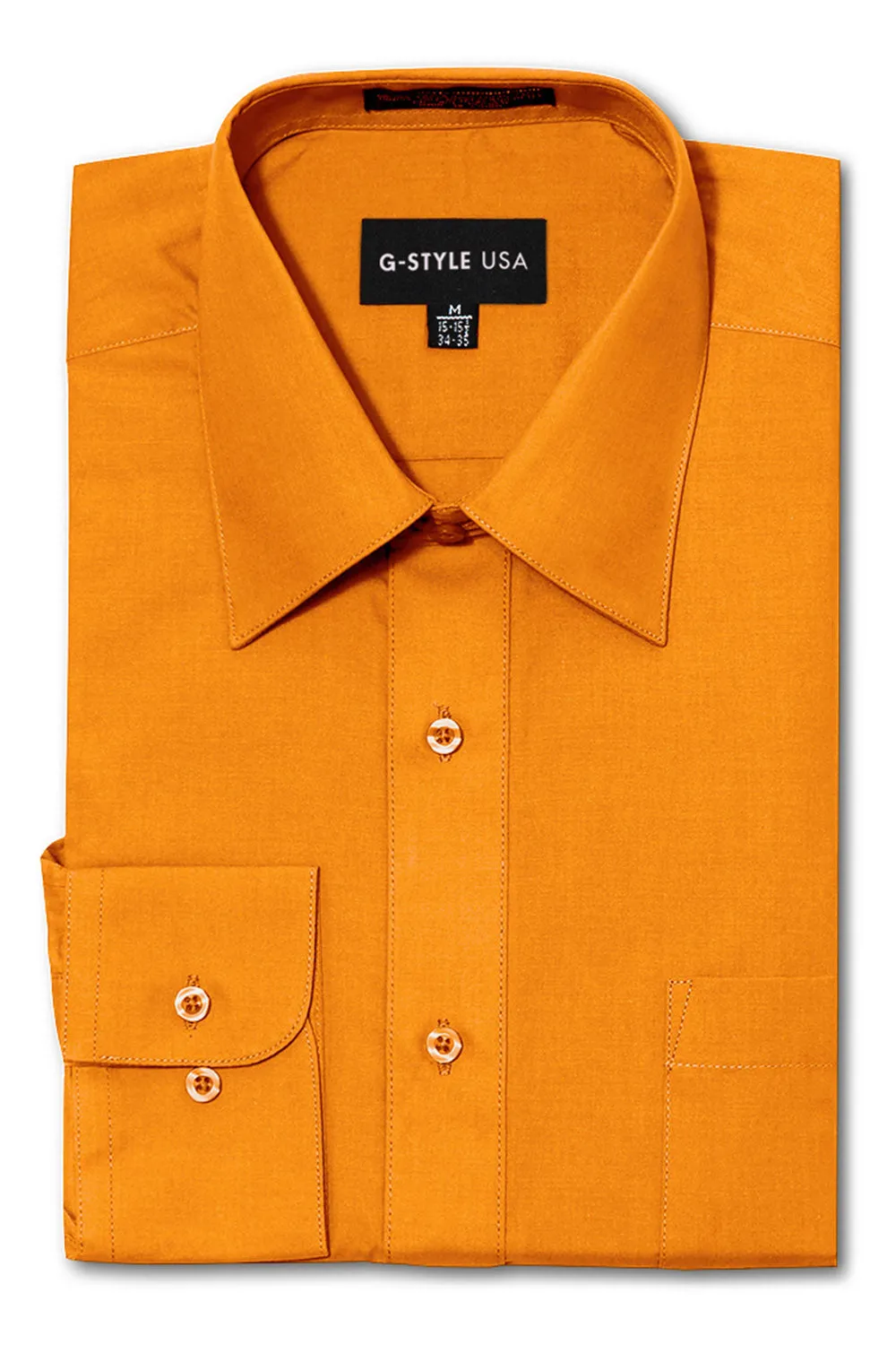 Men's Basic Solid Color Button Up Dress Shirt (Orange)