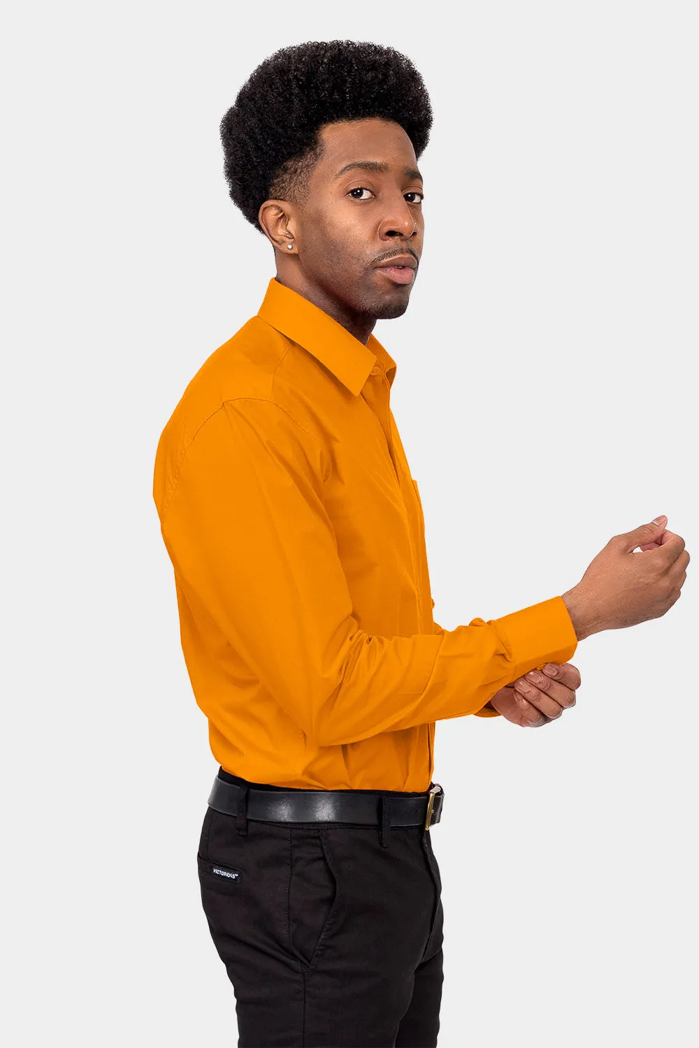 Men's Basic Solid Color Button Up Dress Shirt (Orange)