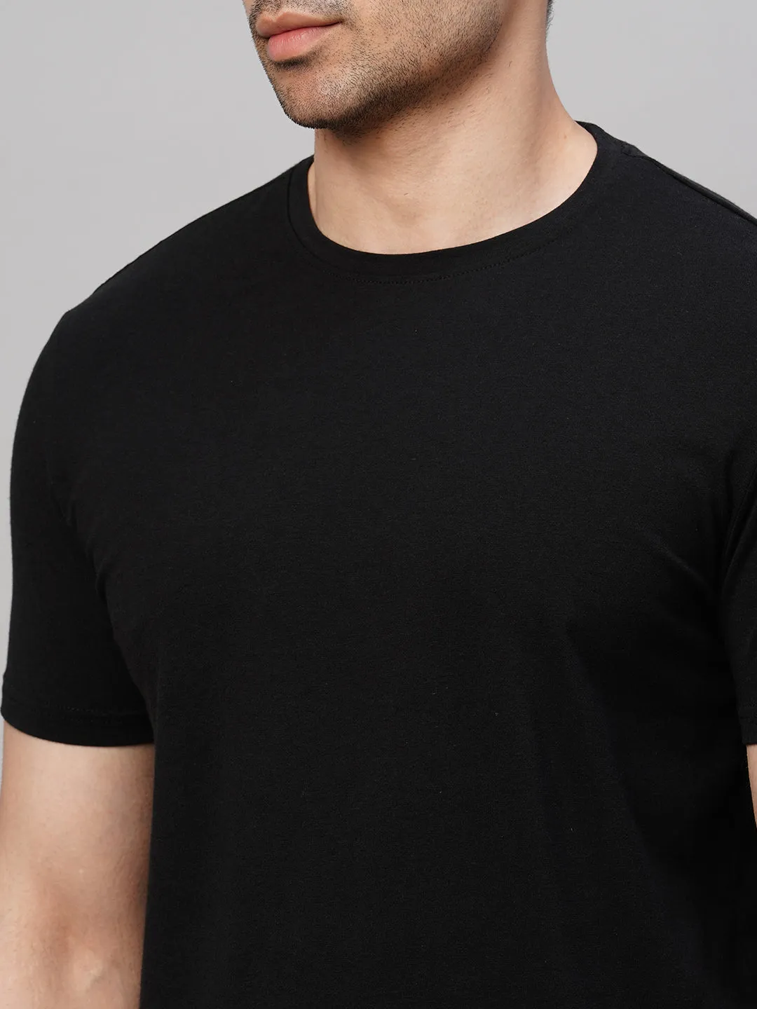 Men's Black Cotton Bamboo Elastane Regular Fit Tshirt