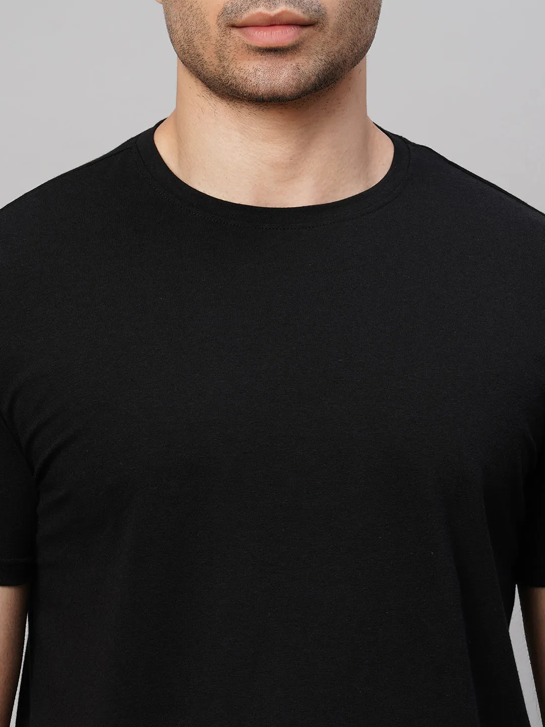 Men's Black Cotton Bamboo Elastane Regular Fit Tshirt