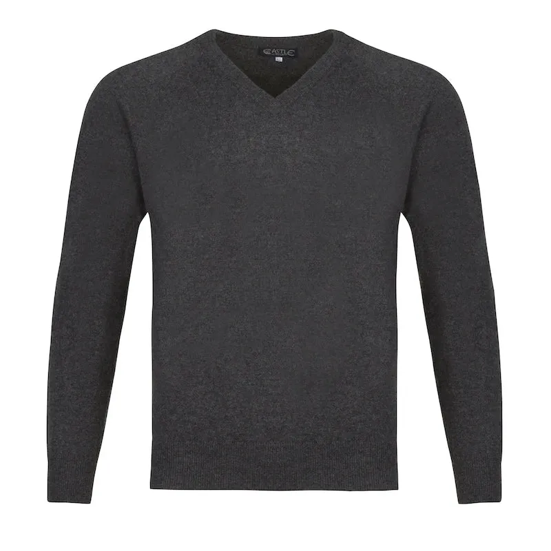 Men's Cashmere V-Neck Sweater in Charcoal Grey