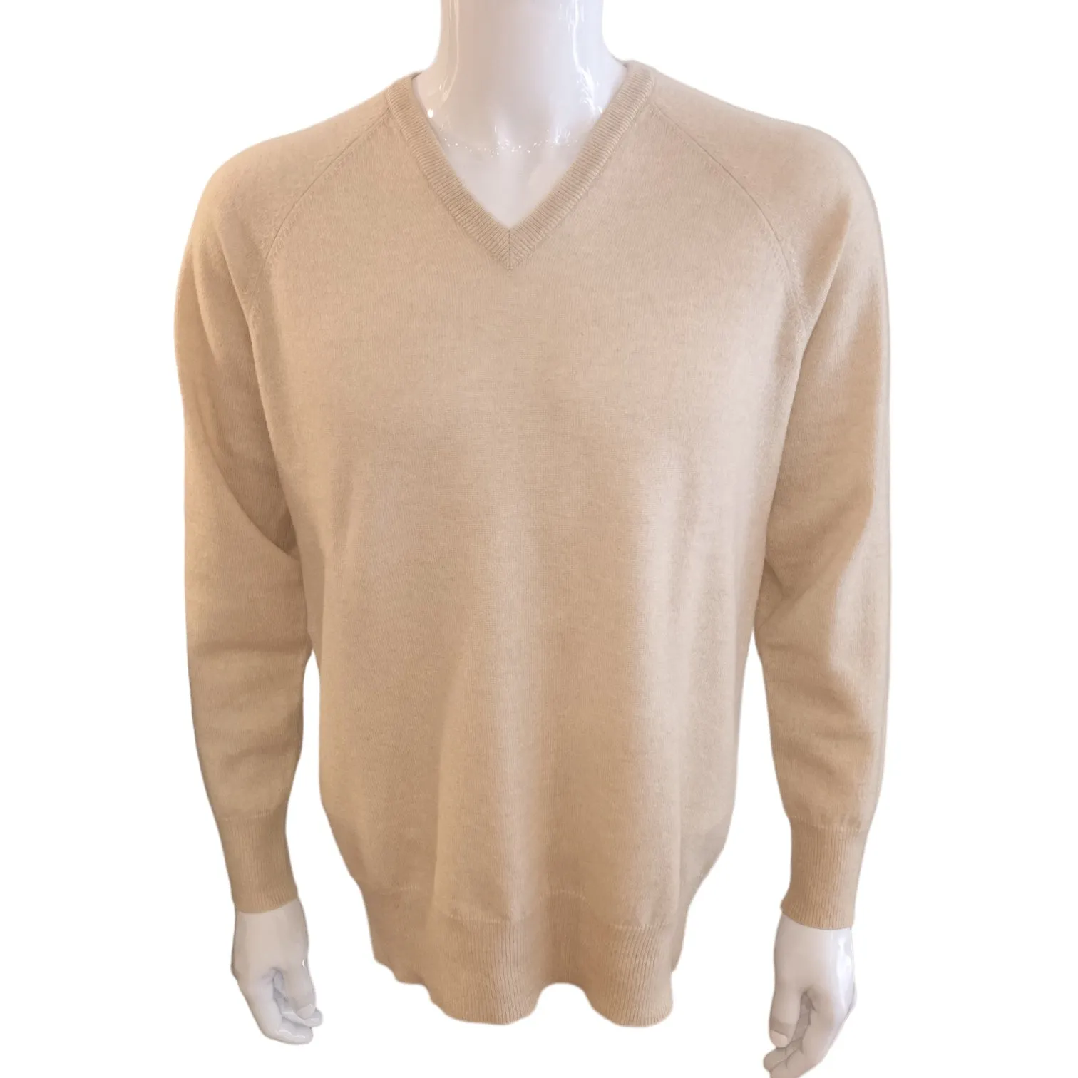 Men's Cashmere V-Neck Sweater in Sand