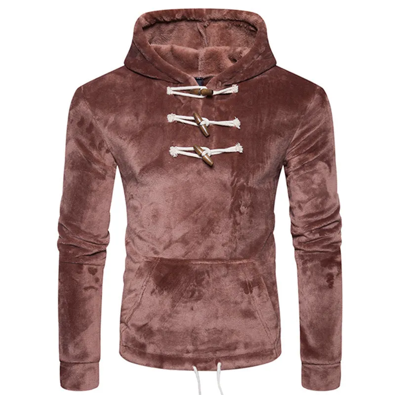 Men's Coral Velvet Button Collar Hoodie