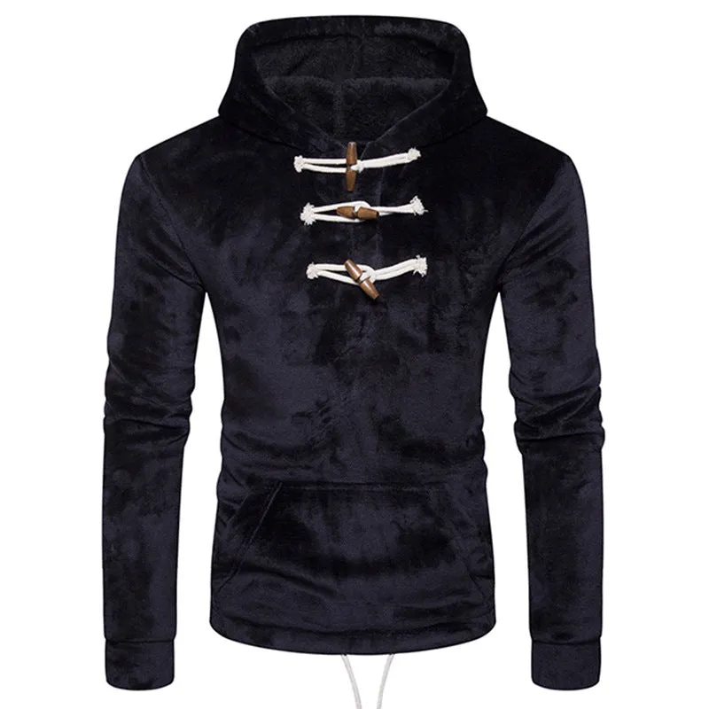 Men's Coral Velvet Button Collar Hoodie