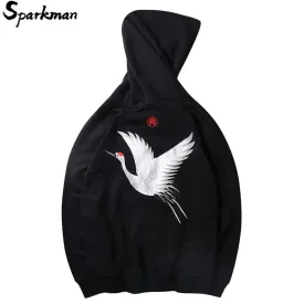 Men's Embroidery Japanese Crane Hoodies