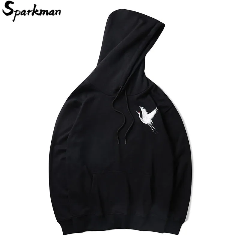 Men's Embroidery Japanese Crane Hoodies