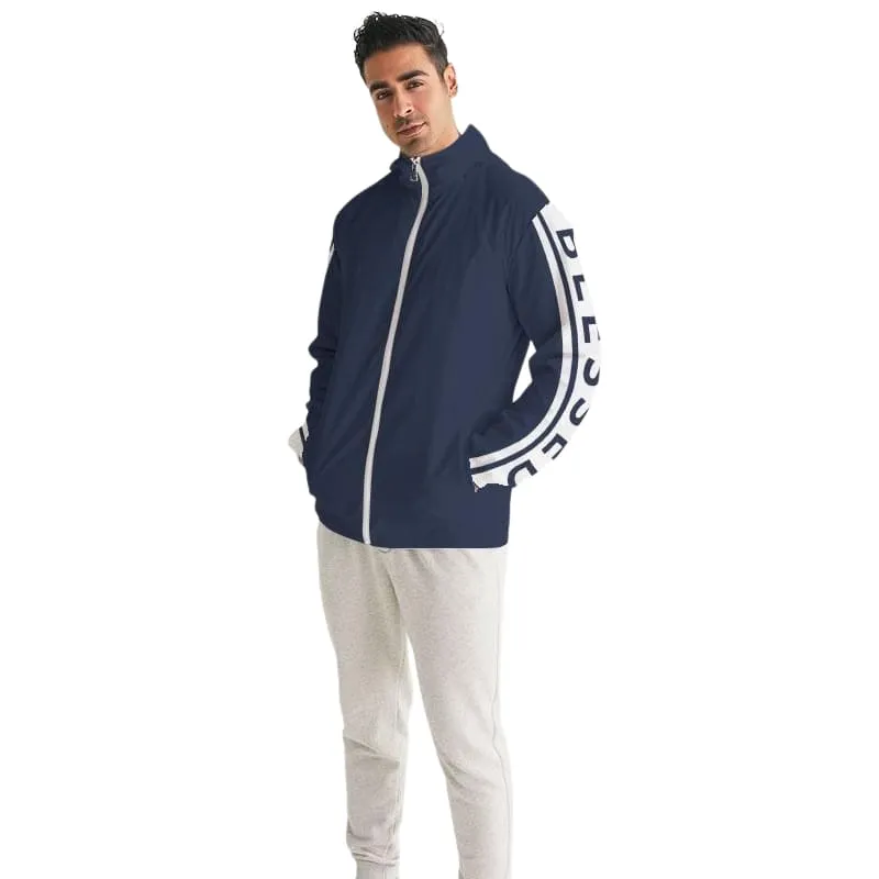 Mens Hooded Windbreaker - Blessed Sleeve Stripe Blue Water Resistant