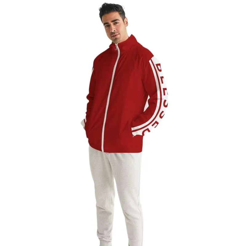 Mens Hooded Windbreaker - Blessed Sleeve Stripe Red Water Resistant