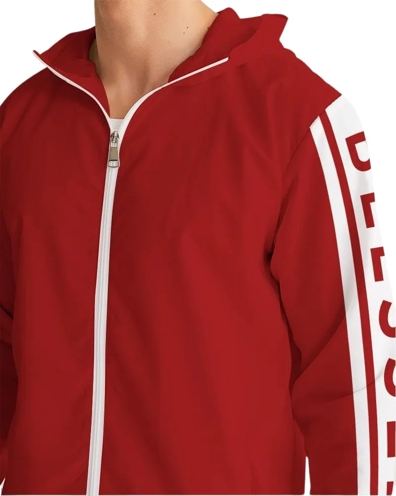 Mens Hooded Windbreaker - Blessed Sleeve Stripe Red Water Resistant