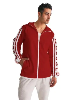 Mens Hooded Windbreaker - Blessed Sleeve Stripe Red Water Resistant