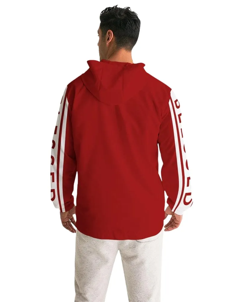 Mens Hooded Windbreaker - Blessed Sleeve Stripe Red Water Resistant