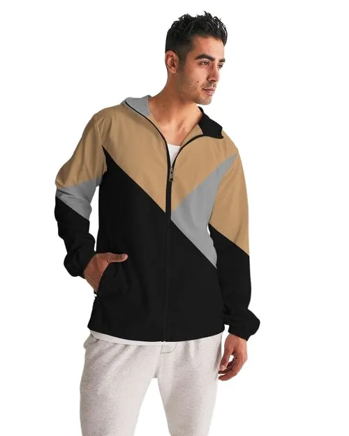 Mens Hooded Windbreaker - Tricolor Water Resistant Jacket